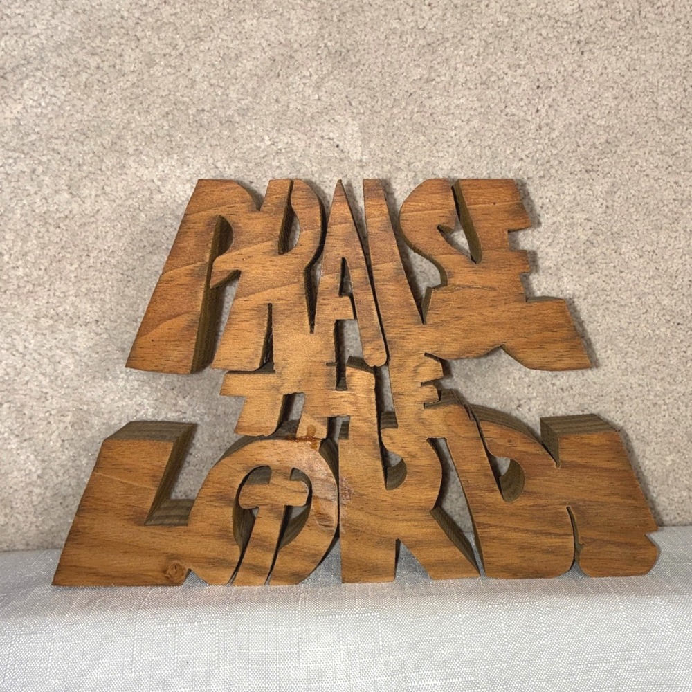 Vintage CBN Praise The Lord Wood Block Sign The Carpentree Tulsa OK Religious